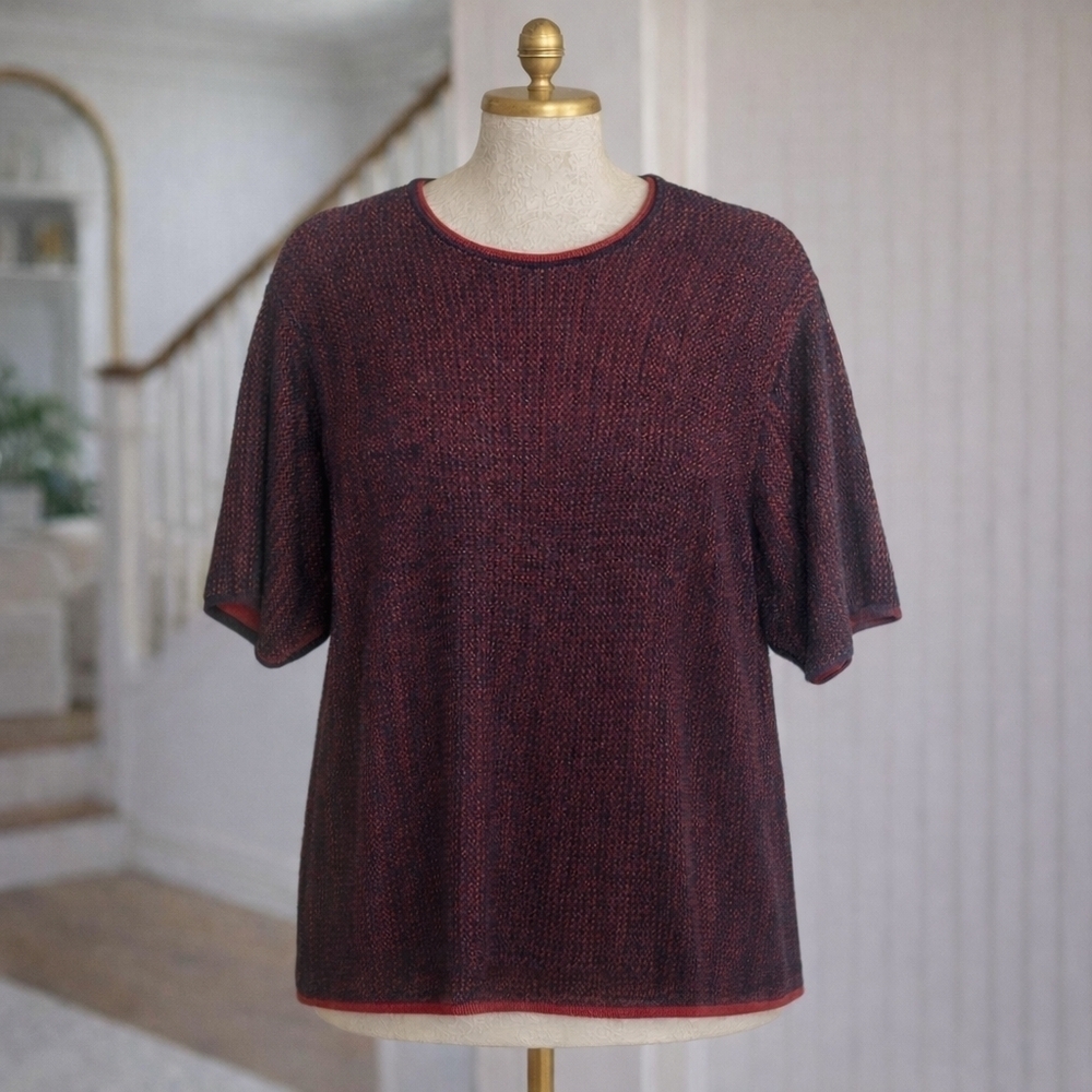 CARLISLE Vintage 100% Silk 2-Tone Woven Knit Tshirt Sweater Lg.